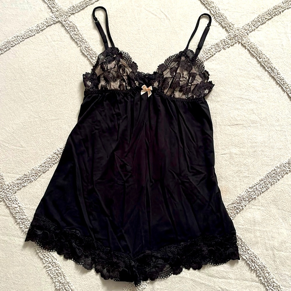 Victoria’s Secret Black Lace Trim Romper- Small